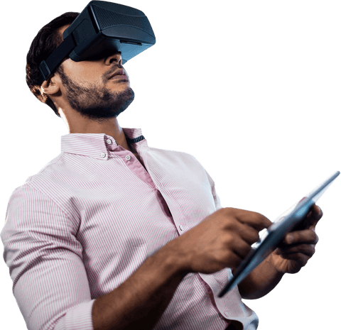Man Using VR Headset and Tablet on Transparent Background - Download Free Stock Videos Pikwizard.com