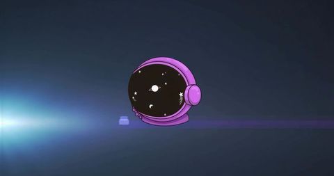 Purple astronaut helmet floating in dimensional space