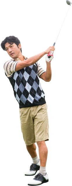 Asian Male Golf Player Swinging Club on Transparent Background - Download Free Stock Videos Pikwizard.com