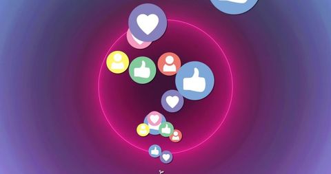 Vibrant social media icons with neon background