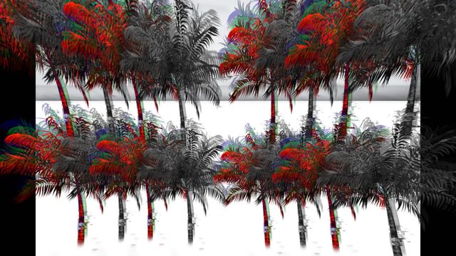 Animated palm trees with vibrant colors and black and white contrast against white background. Ideal for use in tropical-themed design projects, digital art galleries, modern video backgrounds, and retro futuristic design concepts. Perfect for adding a visually stunning element to graphics, websites, and multimedia presentations.