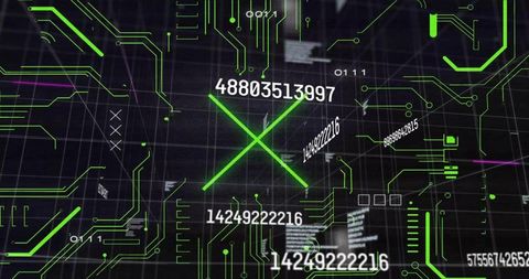 Illuminated Green Matrix with Technological Patterns and Numeric Codes