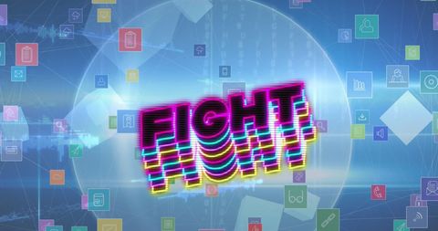 Colorful fight text with digital technology icons background