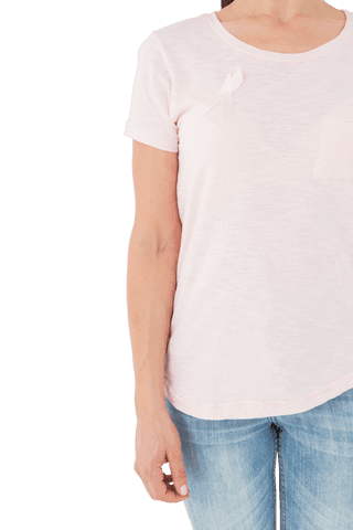 Transparent Shirt with Ribbon Supporting Breast Cancer Awareness