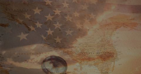 American Flag Overlaid on Map of North America with Compass - Download Free Stock Images Pikwizard.com