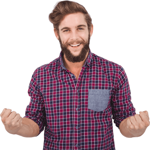 Transparent Background: Happy Male Hipster with Fist Pumps