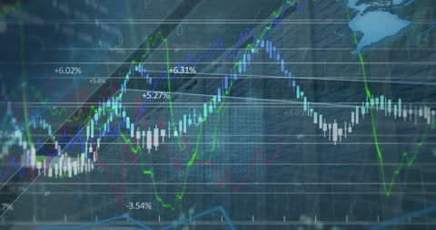 Digital Financial Data Graph Animation Over Server Room Background