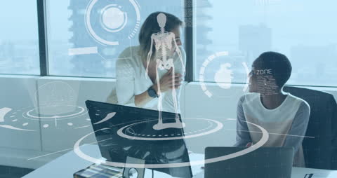 Innovative Technology Business Meeting with Futuristic Display