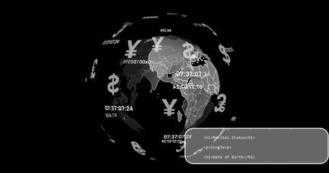 Globe with Currency and Data on Black Background - Download Free Stock Images Pikwizard.com