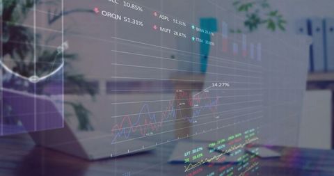 Financial Data Overlay on Modern Office Interior - Download Free Stock Images Pikwizard.com
