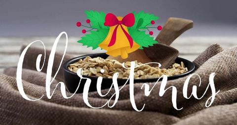 Rustic christmas setting with bowl of oats and festive décor