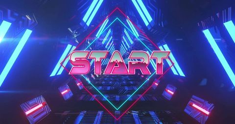 Retro neon start button with futuristic design