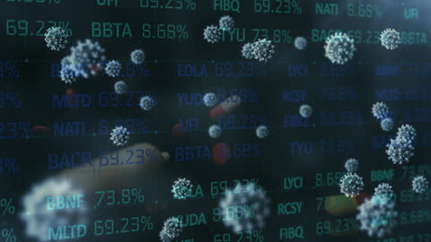 COVID-19 Virus Cells Overlapping Stock Market Display