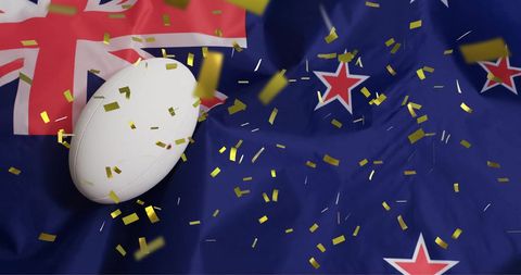 New zealand rugby celebration with confetti and national flag
