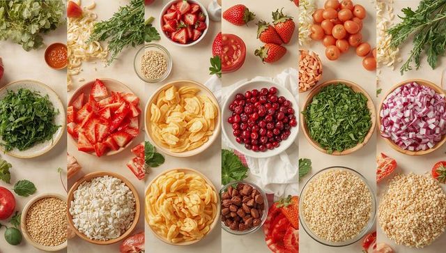 Colorful Gourmet Ingredient Arrangement Featuring Fresh Produce