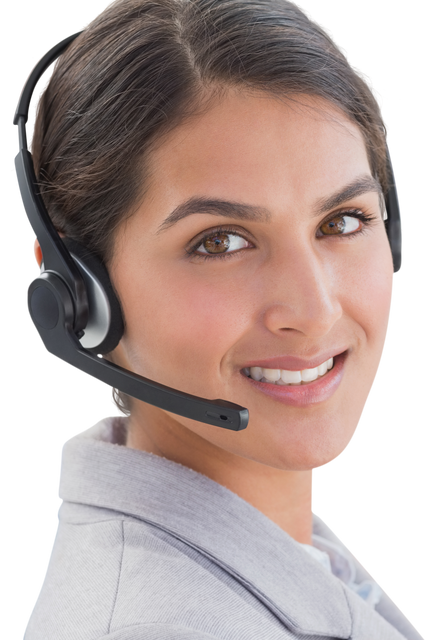 Smiling Businesswoman in Call Center with Phone Headset Close-Up Transparent - Download Free Stock Videos Pikwizard.com