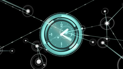 Abstract Clock Animation Over Digital Network Connect