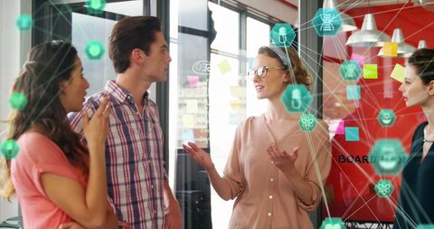 Diverse Team Collaborating with Technology Interface Holograms