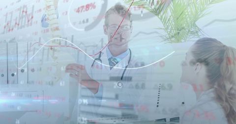 Medical professional delivering patient diagnosis with data analysis