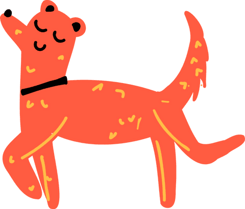 Whimsical cartoon orange dog walking on transparent background