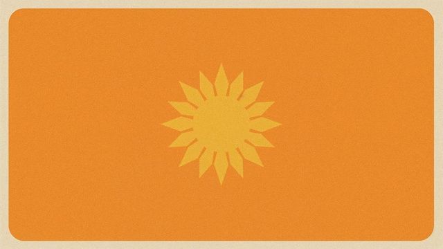 Vibrant sun emblem on bright orange background