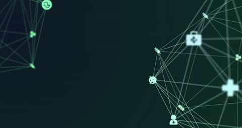 Digital Network of Healthcare Icons on Dark Background