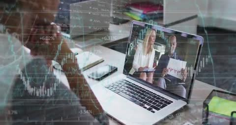 Businessman Joining Virtual Financial Meeting Analyzing Stock Charts