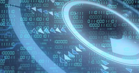 Futuristic HUD Display Featuring Binary Matrix and Glowing Cyan Circular Interface