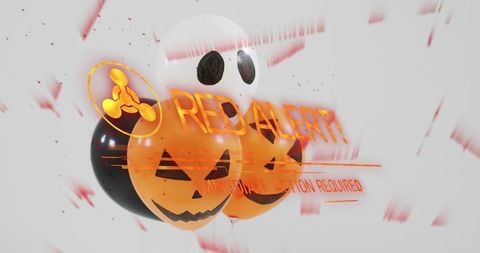 Red Alert Halloween HUD with Jack-o-lantern, Ghost and Black Balloons Glitch