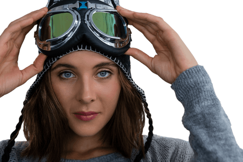 young woman adjusting ski goggles transparent background - Download Free Stock Videos Pikwizard.com