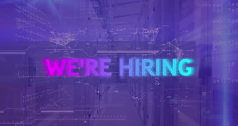 Digital Recruitment Interface Glowing in Server Room