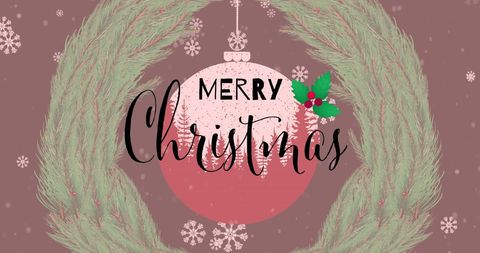 Festive Merry Christmas Greeting with Ornament and Fir Wreath - Download Free Stock Images Pikwizard.com