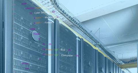 Futuristic Server Room with Data Overlay and Cyber Elements - Download Free Stock Images Pikwizard.com