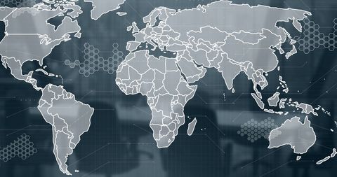 World Map Background Overlaid with Data Abstraction in Office - Download Free Stock Images Pikwizard.com