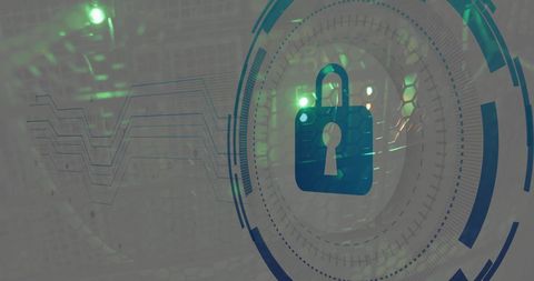 Cybersecurity Lock over Digital Servers with Data Graphs - Download Free Stock Images Pikwizard.com