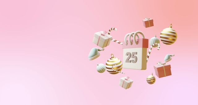 Floating Christmas Decorations with Advent Date on Pink Background - Download Free Stock Images Pikwizard.com