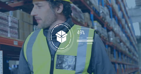 Warehouse Worker with Futuristic Supply Chain Data Interface