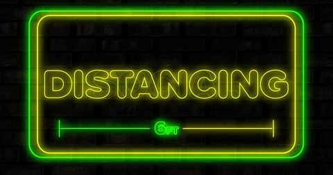 Neon Social Distancing Sign with Green and Yellow Text - Download Free Stock Images Pikwizard.com