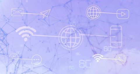 Digital Icons and Nodes on Abstract Purple Background