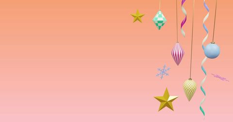 Festive Background with Christmas Ornaments and Pink Gradient