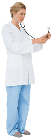 blonde doctor listening with stethoscope on transparent background - Download Free Stock Videos Pikwizard.com