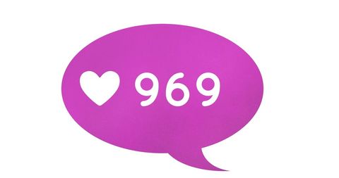 Pink Speech Bubble Featuring 969 Likes Symbol