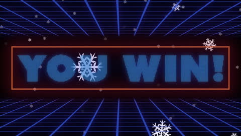 Retro Video Game Graphic You Win Banner with Snowflakes
