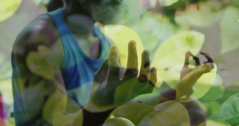 Nature Blend with Meditating Man Outdoors Balancing Energy