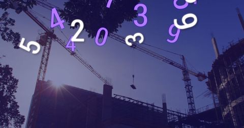 Economy Concept with Falling Numbers and Urban Skyline