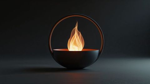 Elegant matte black bowl lamp with flickering flame artistic decor