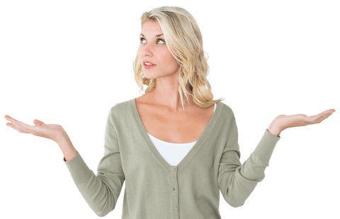 Confused Young Woman Holding Hands Out Transparent Background