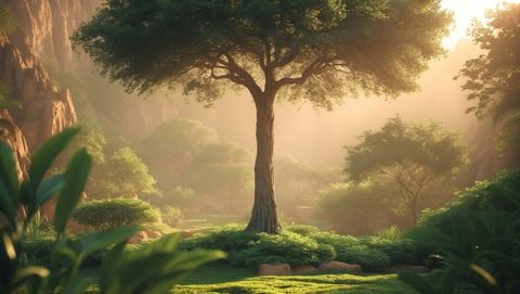 Majestic Tree in Golden Light in Tranquil Forest Glade - Download Free Stock Images Pikwizard.com