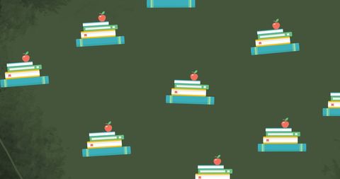 seamless pattern with book stacks and apples on green background - Download Free Stock Images Pikwizard.com