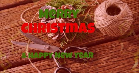 Festive craft scene with merry christmas and new year greetings